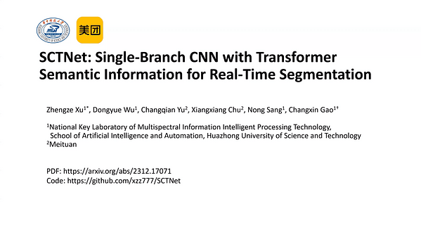 SCTNet: Single Branch CNN with Transformer Semantic Information for Real-Time Segmentation | VIDEO