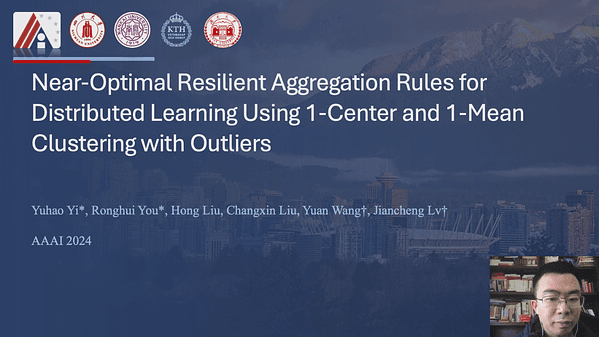 Near-Optimal Resilient Aggregation Rules for Distributed Learning Using 1-Center and 1-Mean Clustering with Outliers | VIDEO