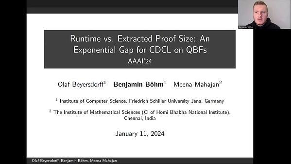 Runtime vs. Extracted Proof Size: An Exponential Gap for CDCL on QBFs | VIDEO