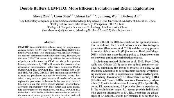 Double Buffers CEM-TD3: More Efficient Evolution and Richer Exploration