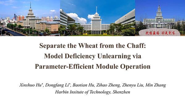 Separate the Wheat from the Chaff: Model Deficiency Unlearning via Parameter-Efficient Module Operation