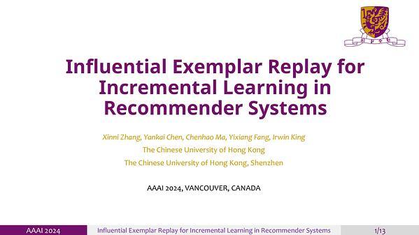 Influential Exemplar Replay for Incremental Learning in Recommender Systems