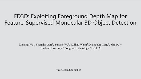 FD3D: Exploiting Foreground Depth Map for Feature-Supervised Monocular 3D Object Detection | VIDEO