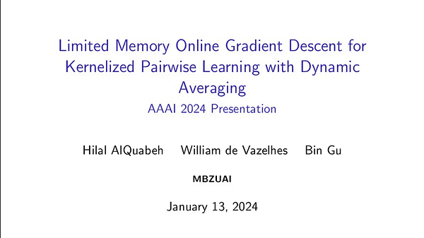 Limited Memory Online Gradient Descent for Kernelized Pairwise Learning with Dynamic Averaging | VIDEO