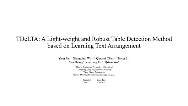 TDeLTA: A Light-Weight and Robust Table Detection Method Based on Learning Text Arrangement