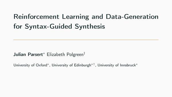 Reinforcement Learning and Data-Generation for Syntax-Guided Synthesis