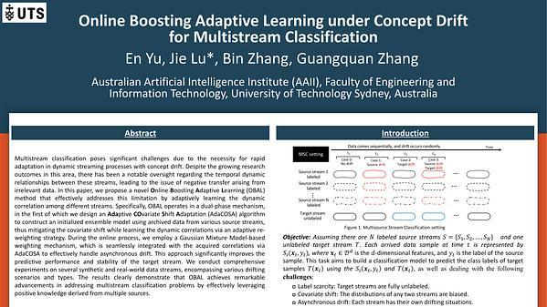 Online Boosting Adaptive Learning under Concept Drift for Multistream Classification