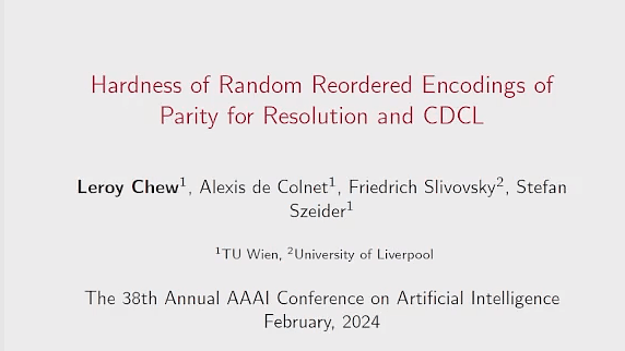 Hardness of Random Reordered Encodings of Parity for Resolution and CDCL | VIDEO