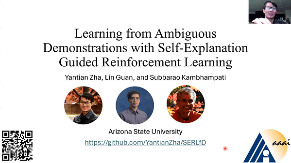 Learning from Ambiguous Demonstrations with Self-Explanation Guided Reinforcement Learning