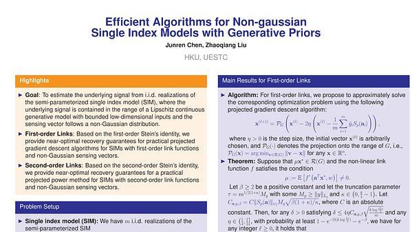 Efficient Algorithms for Non-gaussian Single Index Models with Generative Priors