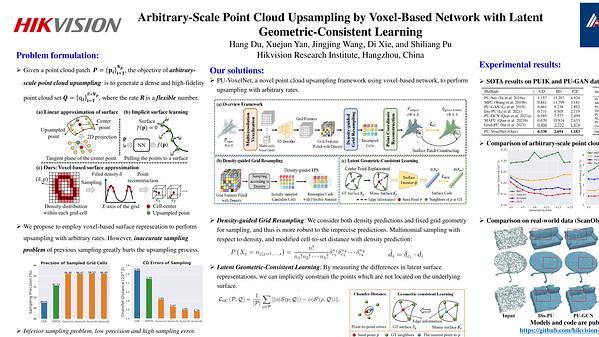 Arbitrary-Scale Point Cloud Upsampling by Voxel-Based Network with Latent Geometric-Consistent Learning