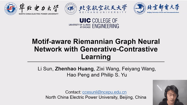 Motif-Aware Riemannian Graph Neural Network with Generative-Contrastive Learning