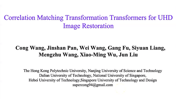 Correlation Matching Transformation Transformers for UHD Image Restoration