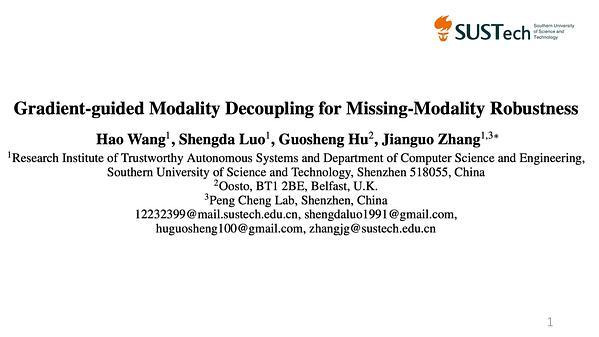 Gradient-Guided Modality Decoupling for Missing-Modality Robustness