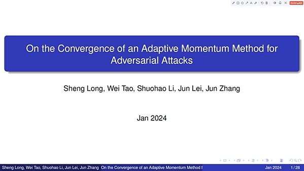 On the Convergence of an Adaptive Momentum Method for Adversarial Attacks