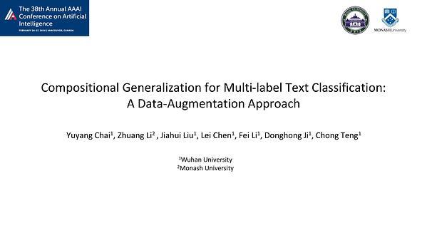 Compositional Generalization for Multi-Label Text Classification: A Data-Augmentation Approach