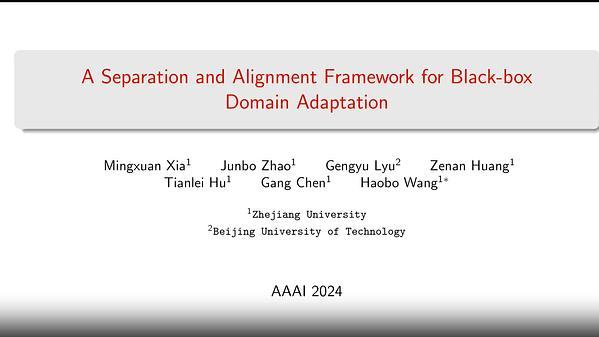 A Separation and Alignment Framework for Black-Box Domain Adaptation | VIDEO