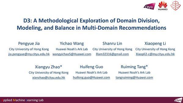 D3: A Methodological Exploration of Domain Division, Modeling, and Balance in Multi-Domain Recommendations