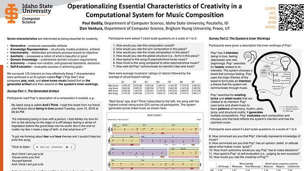 Operationalizing Essential Characteristics of Creativity in a Computational System for Music Composition