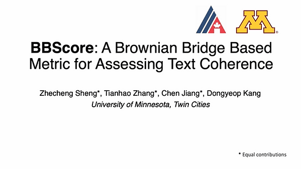 BBScore: A Brownian Bridge Based Metric for Assessing Text Coherence | VIDEO