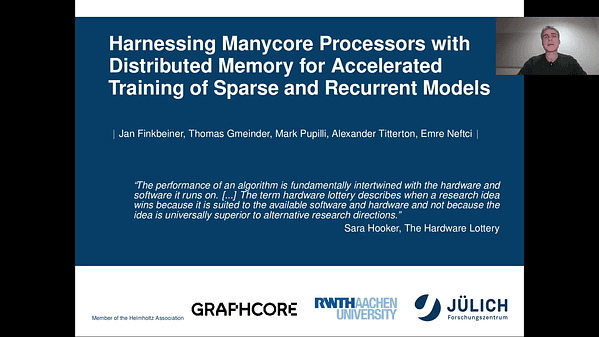 Harnessing Manycore Processors with Distributed Memory for Accelerated Training of Sparse and Recurrent Models | VIDEO