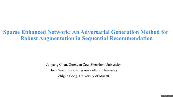 Sparse Enhanced Network: An Adversarial Generation Method for Robust Augmentation in Sequential Recommendation