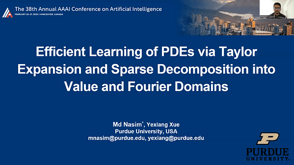 Efficient Learning of PDEs via Taylor Expansion and Sparse Decomposition into Value and Fourier Domains | VIDEO