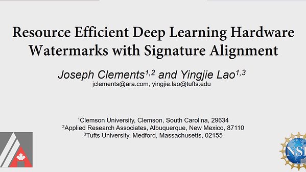 Resource Efficient Deep Learning Hardware Watermarks with Signature Alignment | VIDEO