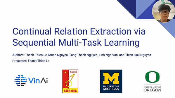 Continual Relation Extraction via Sequential Multi-Task Learning | VIDEO