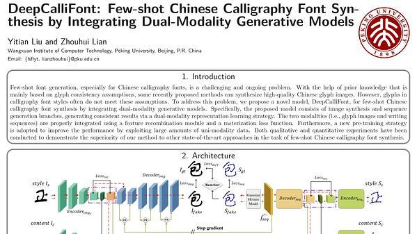 DeepCalliFont: Few-Shot Chinese Calligraphy Font Synthesis by Integrating Dual-Modality Generative Models