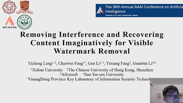 Removing Interference and Recovering Content Imaginatively for Visible Watermark Removal