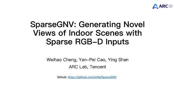 SparseGNV: Generating Novel Views of Indoor Scenes with Sparse RGB-D Images