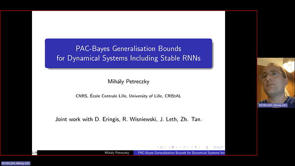 PAC-Bayes Generalisation Bounds for Dynamical Systems including Stable RNNs