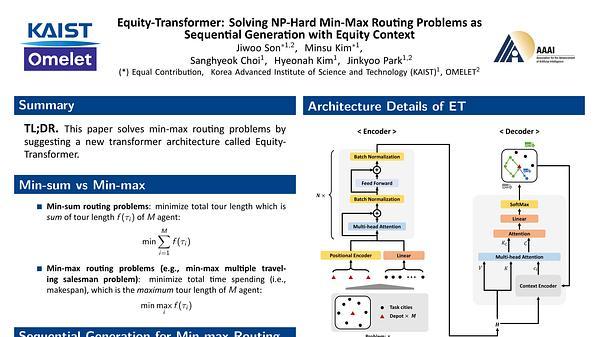 Equity-Transformer: Solving NP-Hard Min-Max Routing Problems as Sequential Generation with Equity Context