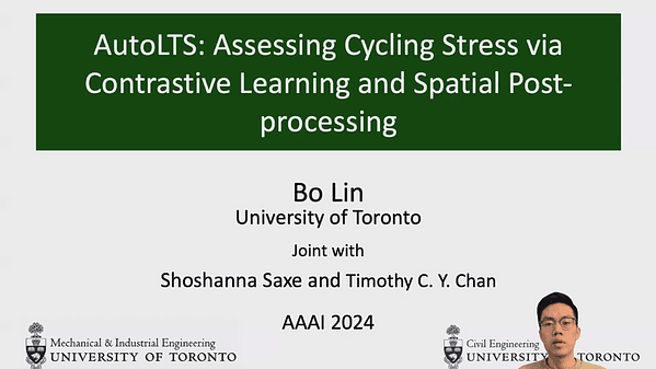 AutoLTS: Automating Cycling Stress Assessment via Contrastive Learning and Spatial Post-processing