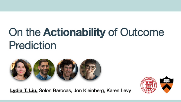 On the Actionability of Outcome Prediction
