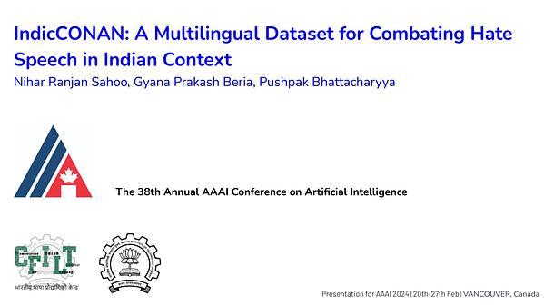 IndicCONAN: A Multilingual Dataset for Combating Hate Speech in Indian Context