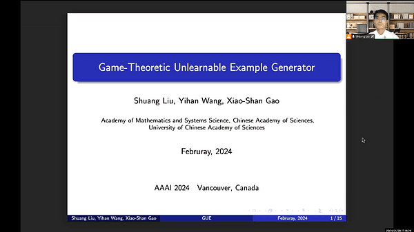 Game-Theoretic Unlearnable Example Generator | VIDEO