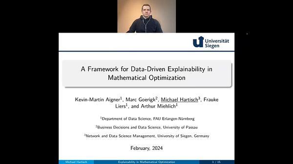 A Framework for Data-Driven Explainability in Mathematical Optimization