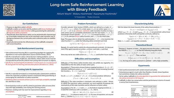 Long-Term Safe Reinforcement Learning with Binary Feedback