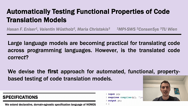 Automatically Testing Functional Properties of Code Translation Models | VIDEO