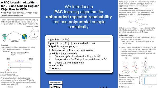 A PAC Learning Algorithm for LTL and Omega-Regular Objectives in MDPs