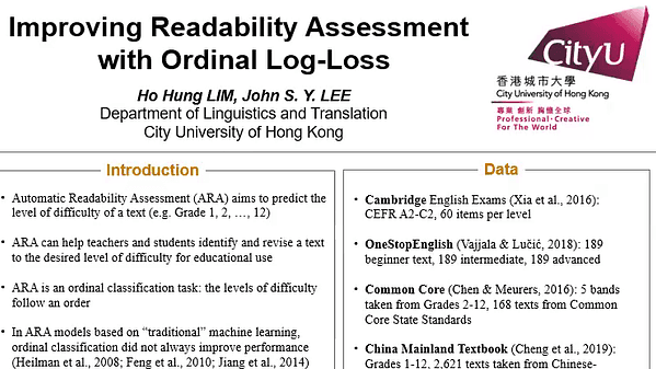 Improving Readability Assessment with Ordinal Log-Loss