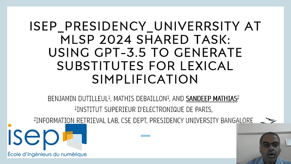 ISEP_Presidency_University at MLSP 2024 Shared Task: Using GPT-3.5 to Generate Substitutes for Lexical Simplification