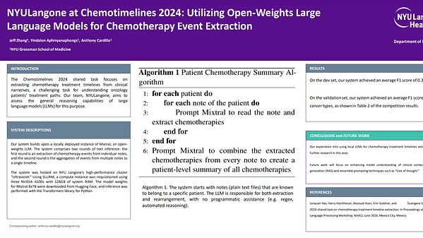 NYULangone at Chemotimelines 2024: Utilizing Open-Weights Large Language Models for Chemotherapy Event Extraction