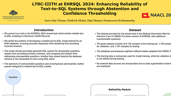 LTRC-IIITH at EHRSQL 2024: Enhancing Reliability of Text-to-SQL Systems through Abstention and Confidence Thresholding