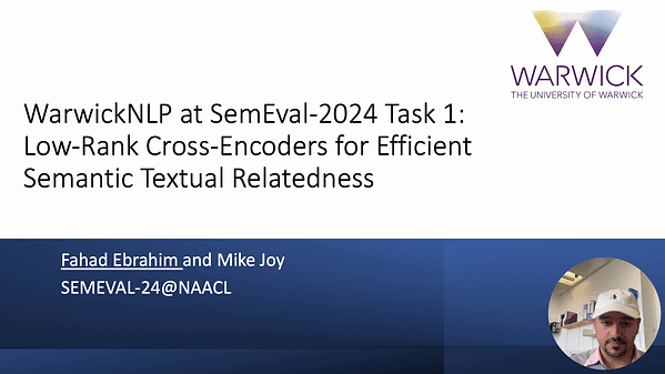 WarwickNLP at SemEval-2024 Task 1: Low-Rank Cross-Encoders for Efficient Semantic Textual Relatedness