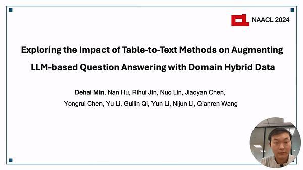 Exploring the Impact of Table-to-Text Methods on Augmenting LLM-based Question Answering with Domain Hybrid Data