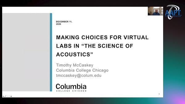 Making choices for virtual labs in "The Science of Acoustics"