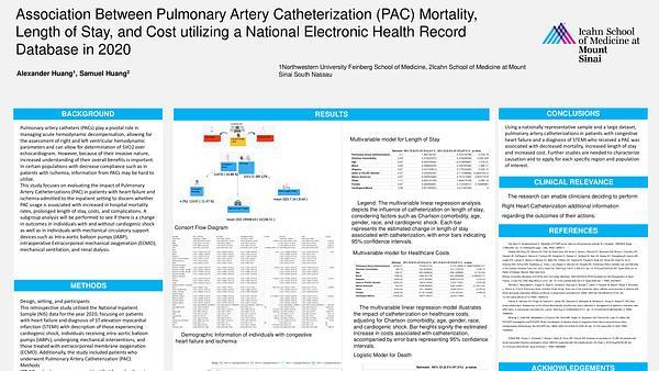 Association Between Pulmonary Artery Catheterization (PAC) Mortality, Length of Stay, and Cost utilizing a National Electronic Health Record Database in 2020